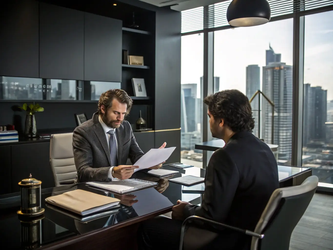 An image showing a lawyer advising a client in front of a Swiss property, emphasizing legal consultation and support.