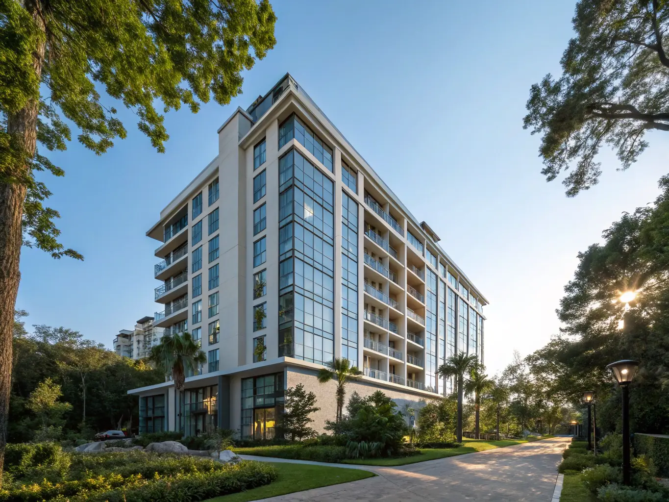 A modern Swiss apartment building with a focus on architectural detail and surrounding greenery, symbolizing a secure and attractive real estate investment.